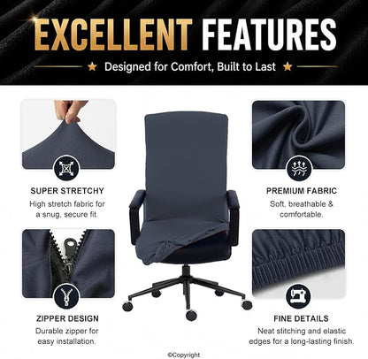 Elastic Computer Chair Cover with Durable Zipper - Protective Removable Washable Universal Office Desk Chair Seat Slip Cover - Stretchy Soft Anti-dust Desk Chair Seat Protector for Dogs, Cats, Pets