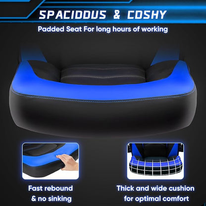 NEWBULIG Gaming Office Computer Chair – Ergonomic Mid-Back with Flip-Up Armrests, Adjustable Height, Lumbar Support & 360° Silent Swivel Wheels, PU Leather for Home/Office, Blue