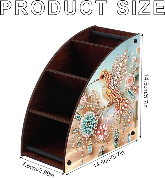 Diamond Art Painting Multi-Grid Storage Box DIY Wooden Double Sided Drill Tabletop Organizer Diamond Painting Kit for Adults Office Home Ornament - Hummingbird & Floral