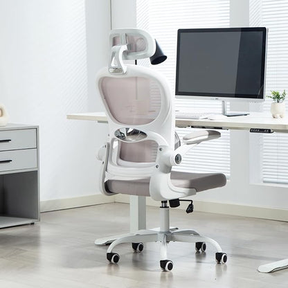 Yilaywain Ergonomic Office Chair, Home Office Desk Chair with Adjustable Headrest, High Back Computer Chair with Armrests and Lumbar Support for Home Office Study Room, Black & Gray (Grey)