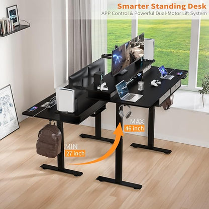 Electric Standing Desk with 4 Drawers, 63 * 30 Inches Extra Large Desktop, Electric Desk Adjustable Height with Storage, Home Office Workstation (Classical Black)