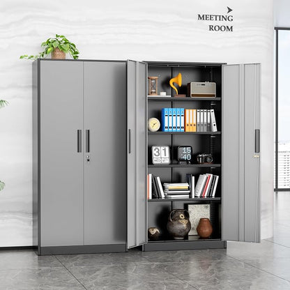 INTERGREAT Metal Lockable Storage Cabinet, 72” Storage Cabinet with 2 Doors and 4 Adjustable Shelves for Office, Home, Garage, Pantry (Assembly Required, Black Gray)