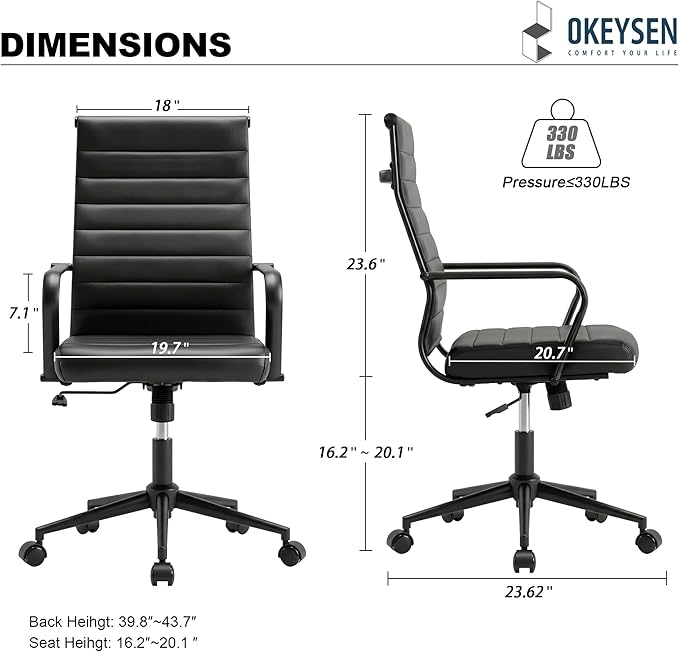 Okeysen Leather Office Desk Chair, Conference Room Chairs Executive Chair Ribbed, Ergonomic Height Adjustable Swivel Rolling Chair for Home Office
