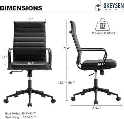 Okeysen Leather Office Desk Chair, Conference Room Chairs Executive Chair Ribbed, Ergonomic Height Adjustable Swivel Rolling Chair for Home Office
