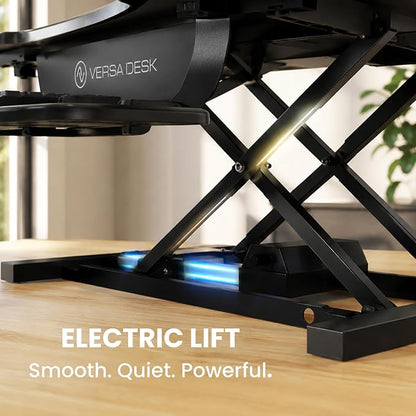 VERSADESK PowerPro 48 Inch Electric Standing Desk Converter – Push-Button Height Adjustable Sit to Stand Desk Riser for Multiple Monitors – Motorized Desktop Workstation with Wide Keyboard Tray