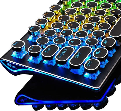 RK ROYAL KLUDGE S108 Typewriter Mechanical Keyboard, Full RGB Gaming Keyboard, Wired PC Game Keyboards with Number Pad and Detachable Wrist Rest, Retro Round Keycaps, Brown Switches Black