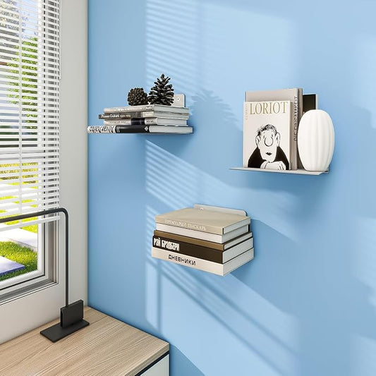 FENTEC Floating Book Shelves for Wall, Wall Mounted Floating Bookshelf, Heavy-Duty Hanging Bookshelves, Hidden Book Shelf Metal Wall Book Holder for Bedroom Living Room Home Office, 6-Pack Gray