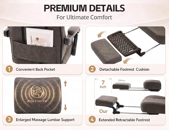 Office Desk Computer Gaming Chair for Adults, Ergonomic High Back Gamer Chair with Massage and Pocket Spring Cushion, Swivel Comfy Video Game Chairs with Footrest and Lumbar Support (Pro Grey)