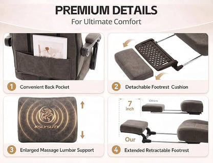 Office Desk Computer Gaming Chair for Adults, Ergonomic High Back Gamer Chair with Massage and Pocket Spring Cushion, Swivel Comfy Video Game Chairs with Footrest and Lumbar Support (Pro Grey)