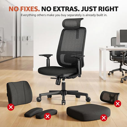 ErgoSift Ergonomic Mesh Office Chair Computer Desk Chair, Headrest, Black | 3D Armrests, Lumbar Support, Seat Slide, 330 lbs Capacity, Home Office and Gaming