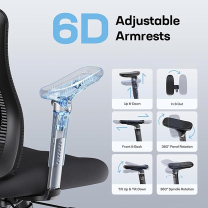Marsail Ergonomic Office Chair with 6D Armrests, 3D Adjustable Headrest, Slide Seat, Lumbar Support, and 4-Position Tilt Lock – Big and Tall Office Chair with 330 lbs Capacity, Pack of 3