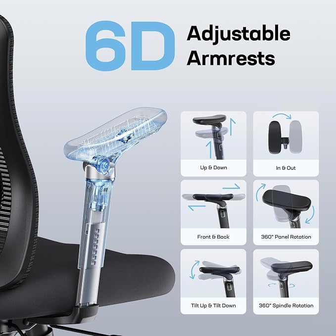 Marsail Ergonomic Office Chair with 6D Armrests, 3D Adjustable Headrest, Slide Seat, Lumbar Support, and 4-Position Tilt Lock – Big and Tall Office Chair with 330 lbs Capacity, Pack of 5