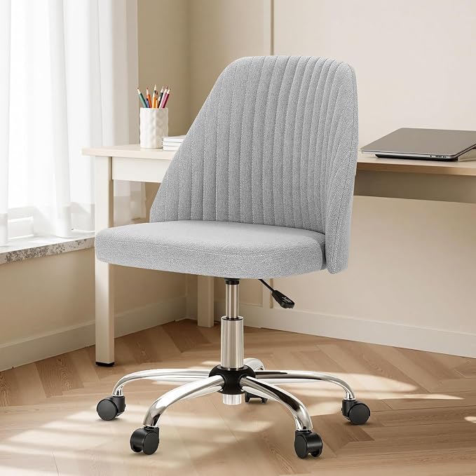 DUMOS Office Chair, Comfy Desk Chair Rolling Vanity Swivel Task Chairs with Wheels, Wide Seating Armless Height Adjustable Computer Chairs for Home,Bedroom,Student,Adults, Classic Grey