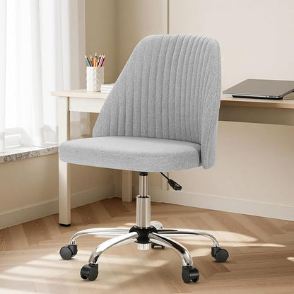 DUMOS Office Chair, Comfy Desk Chair Rolling Vanity Swivel Task Chairs with Wheels, Wide Seating Armless Height Adjustable Computer Chairs for Home,Bedroom,Student,Adults, Classic Grey