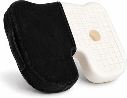 Cushy Tushy Premium Seat Cushion with Moveable Holes, Customizable Foam – Relief for Lower Back, Sciatic, & Tailbone Pain – Perfect for Driving, Home & Office – Black Fabric Cover