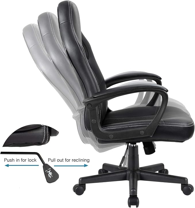 Furmax Gaming Chair Office Chair Leather Computer Desk Chair Racing Style Ergonomic Adjustable Swivel Task Chair with Lumbar Support and Arms (Black)