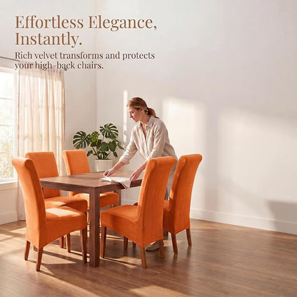 Deisy Dee Stretch XL/Oversized Extra Large Velvet Dining Room Chair Covers for Kitchen Dining，Removable Washable Chair Protectors Slipcovers (Orange, 2)