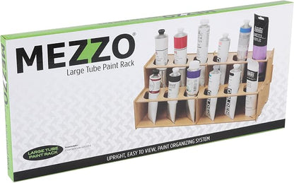 HG Art Concepts Mezzo Artist Paint & Brush Rack - Wood Grain Laminate Multi Layer Desk Stand Professional Storage Display Organizer for paintbrushes and Large Tubes