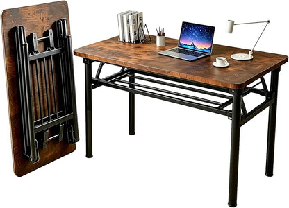 Folding Desk for Small Spaces, 31.5 Inch Foldable Computer Desk, No Assembly Required, Space Saving Portable Study Table for Compact Home Office, Bedroom, Dorm, Apartment, Brown