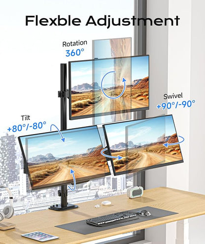 Pholiten Triple Monitor Mount, 3 Gas Spring Monitor Arms for Up to 32 inches Screens, Fully Adjustable Heavy Duty Triple Monitor Mount with Cable Management, Each Arm Holds 22 lbs