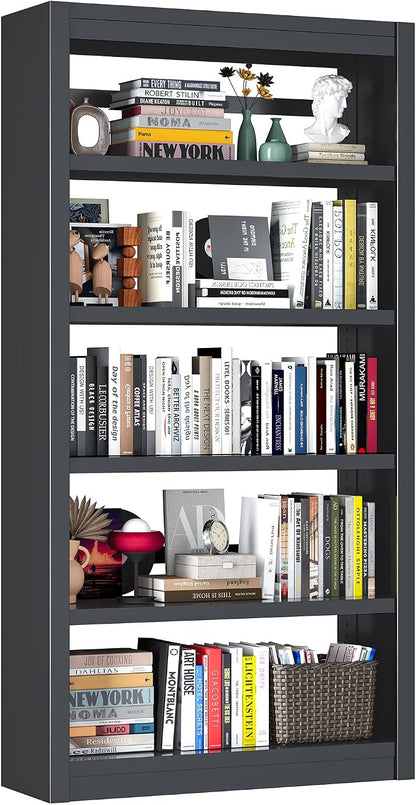 Bookcase, 5-Shelf Industrial Bookshelf, Large Storage Space, Adjustable Bookshelves, Perfect for Living Room, Home Office, Garage, Ideal for Home Office Upgrade