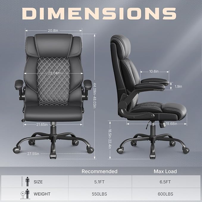Office Chair-Executive High Back Breathable Big and Tall Office Chair Flip-up Armrests Lumbar Support-Ergonomic Leather Rolling Swivel Chair with Rock Function for Working Studying Gaming,4 Pack