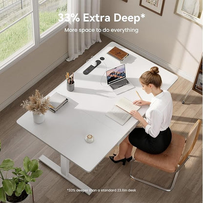 HLDIRECT 55" Electric Standing Desk with Outlets & 2 Drawers, White | 31.5" extra-wide desktop, 176lb, 28.3"- 46" height range, 3 memory presets, home office ergonomic workstation
