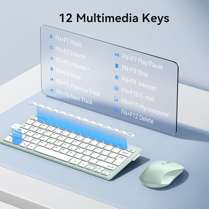 TECKNET Wireless Keyboard and Mouse Combo, Mini Cordless Computer Keyboard and Mouse Set 2.4GHz, Silent Adjustable 1600 DPI, Quiet Click, Lag-Free for Computer, Laptop, PC, Windows, Mac, Chrome OS