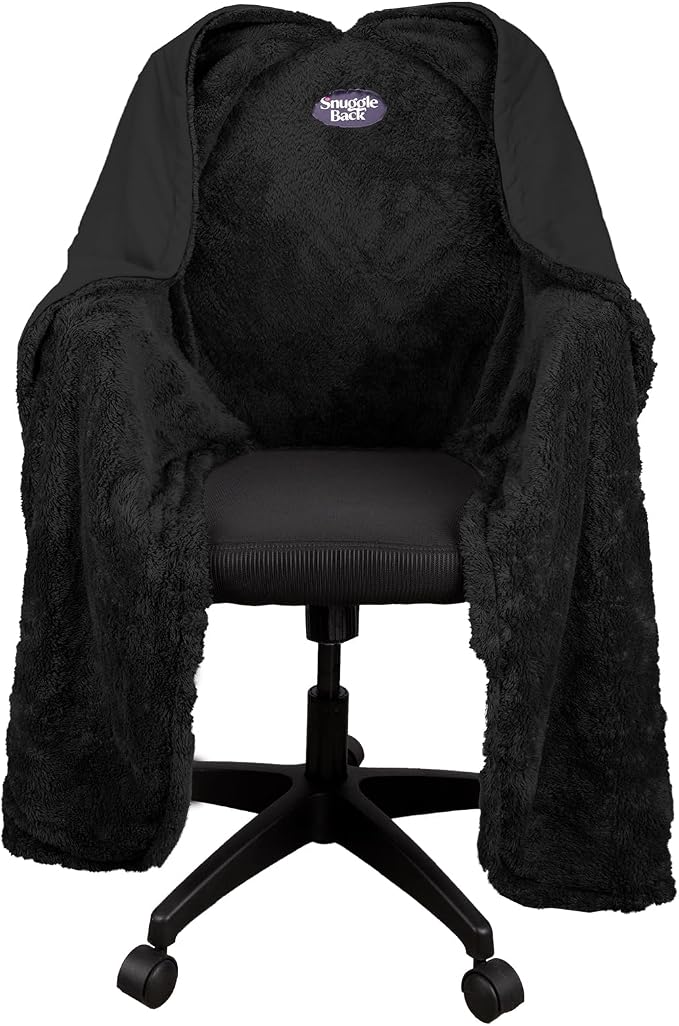 The Original Office Chair Blanket by SnuggleBack; Cozy Comfy Office Desk Chair Wrap Attaches for Hands-Free Warmth. Stay Warm In The Winter or Summer. (Black Pattern Fleece)
