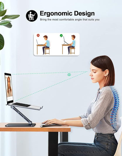 RIWUCT Foldable Aluminum Alloy Laptop Stand for Desk, Height Adjustable Ergonomic Computer Stand, Portable Laptop Riser Holder Printer Stand Compatible with MacBook Pro Air/HP/Dell 10-16", Black