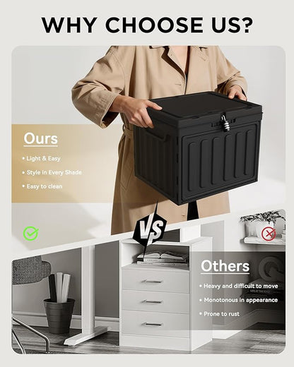 2 Drawer File Cabinets,Plastic File Box for Letter Size Hanging File Folders, Easy Carry Small File Cabinet for Home, Office, School,Stackable Storage Filling Box, Black