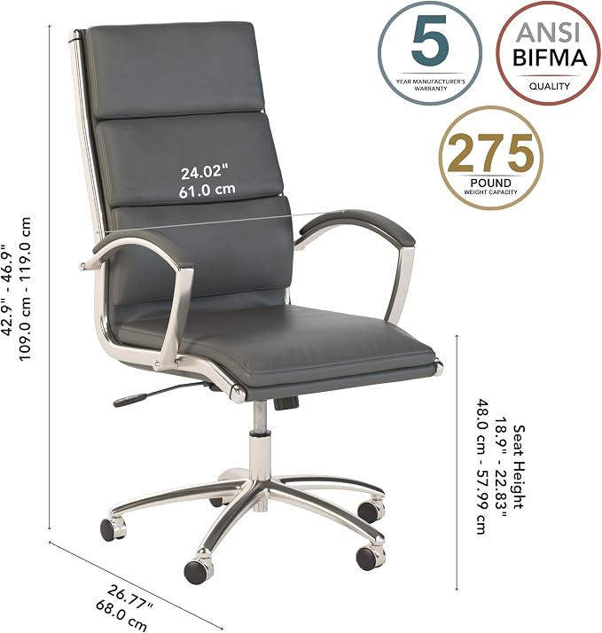 Bush Home Somerset High Back Leather Executive Office Chair in Dark Gray