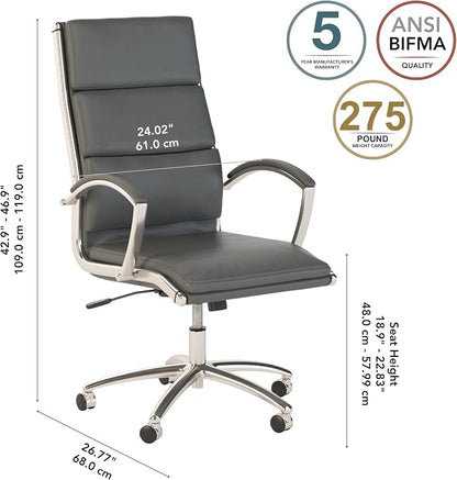 Bush Home Somerset High Back Leather Executive Office Chair in Dark Gray