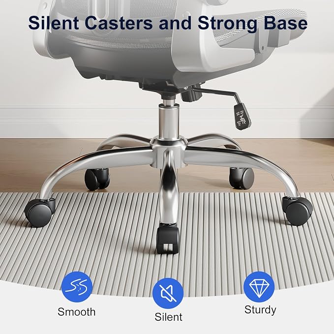 marrap Ergonomic Office Chair, Mesh Seat Cushion with 3D Armrests and 3D Headrest, Adjustable Lumbar Support with 90-120° Rocking Function for Home Office, Black