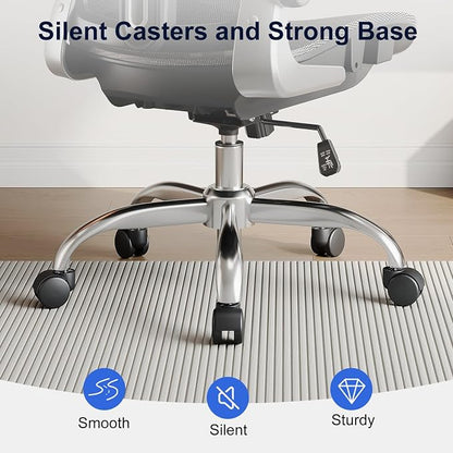marrap Ergonomic Office Chair, Mesh Seat Cushion with 3D Armrests and 3D Headrest, Adjustable Lumbar Support with 90-120° Rocking Function for Home Office, Black