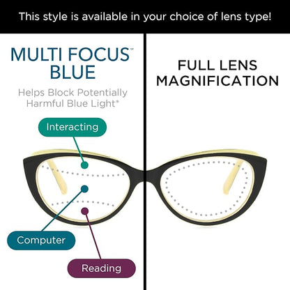 Foster Grant womens Sofia Blue Light Multi Focus™ Reading Glasses Cat-Eye Reading Glasses