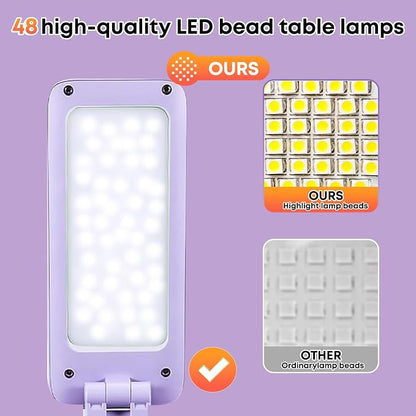 VAVOFO Cute Bunny Desk Lamp, Foldable LED Rechargeable Table Light, Eye-Caring Reading Lamp, 3 Color Modes & Dimmable, for Kids Girls Bedroom Study Dorm Room（Purple）