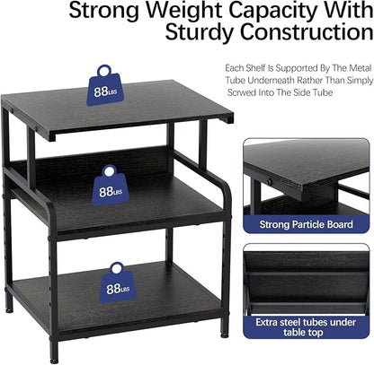 Arbuxzuy Large Printer Stand with Storage Shelf, 23.6" W x 18.9" D Printer Cart with Wheels, 3 Tier Mobile Printer Table for Home Office,Stands for Heat Press Scanner Fax (Black)