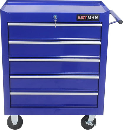 RYH 5 Drawers Rolling Tool Chest & Tool Box on Wheels | Heavy Duty Metal Cart with Ball Bearing Drawers | Fits US General Tool Box for Garage Storage (Blue, 5 Drawers（29.9" H × 24.2" W × 12.9" D)