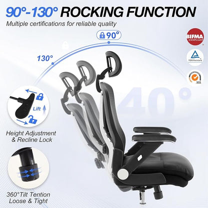 750lbs Ergonomic Office Chair,Upgrade Big and Tall Office Chairs for Heavy People,Mesh High Back Desk Chair with 5D Flip Arms Large Wheels,Adjustable Headrest & Lumbar Support,Wide Chairs