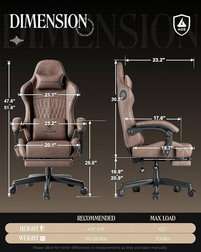 GTPLAYER Gaming Chair, Video Game Chairs with Footrest, PC Gamer Chairs for Adults - Padded High Back Ergonomic Reclining Silla Gamer, Linkage Armrest, Ace Pro, Light Brown