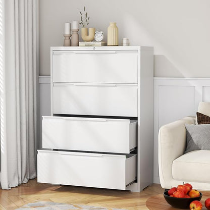 Lateral File Cabinet, 4 Drawer Lateral File Cabinet with Lock, Metal Lateral Filing Cabinet for Home Office, Office Organization Cabinet for Letter/Legal/F4/A4 Size