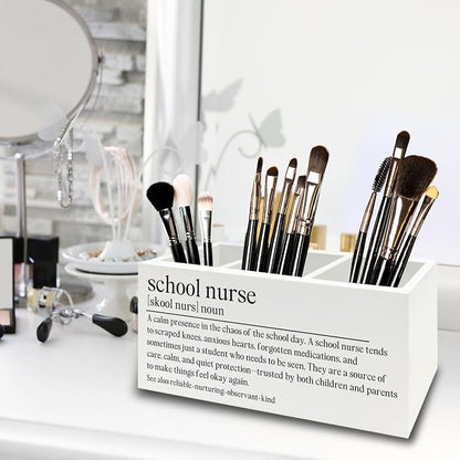 School Nurse Gifts Pen Pencil Holder Organizer for Desk, Nursing Student Gifts, Nursing School Graduation Gift Wooden Box Sign for Office Workplace Desk Tabletop Decorations