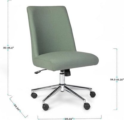 Martha Stewart Maeve Swivel Task Chair with Height Adjustable Seat for Home Office in Sage Fabric with Polished Nickel Frame