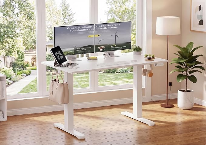 YDN Electric Standing Desk Adjustable Height, 40 x 24 Inches Sit Stand up Desk with Memory Presets & Cable Management, Home Office Desk for Office & Computer Workstation, White Frame/White Top