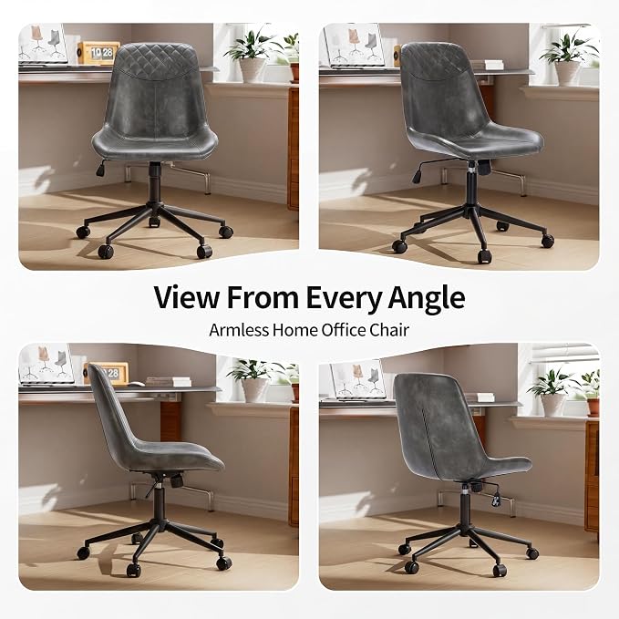 DUHOME Modern PU Leather Office Chair Desk Chair Swivel Computer Chair Grey