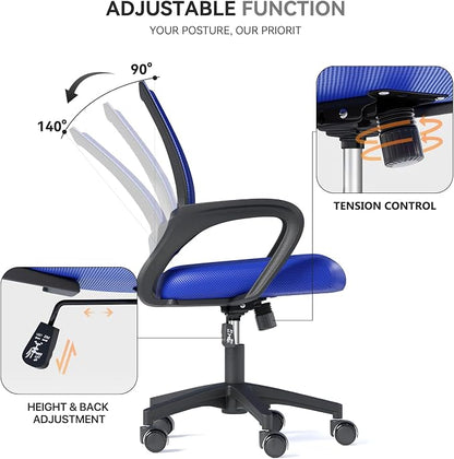Office Chair, Ergonomic Mid-Back Mesh Desk Chair with Lumbar Support, Adjustable Height Computer Chair with Rolling Wheels Design,Comfy Armrest for Work, Study, Gaming, 6 Pack, Navy Blue