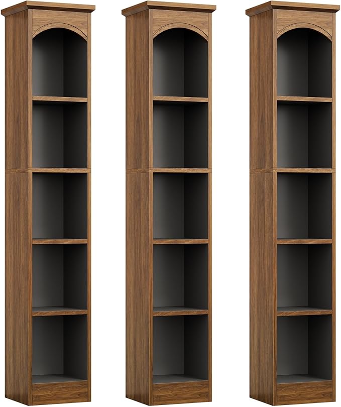 LITTLE TREE 70.9" Tall Bookshelf, 5-Tier Open Bookcase with Cubes, Bookshelves with Storage Space, Freestanding Narrow Bookcase for Home Office, Brown, 3 Pack