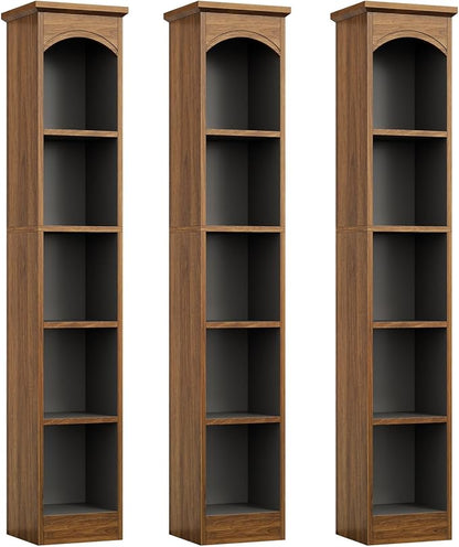 LITTLE TREE 70.9" Tall Bookshelf, 5-Tier Open Bookcase with Cubes, Bookshelves with Storage Space, Freestanding Narrow Bookcase for Home Office, Brown, 3 Pack