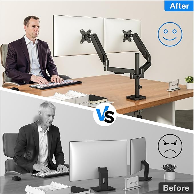 Premium Dual Monitor Desk Mount Stand for 17"-34" Screens, Taller Monitor Stand Hold up to 22lbs, Full Motion Height & Angle Adjustable with Tilt, Swivel, Rotation, VESA 75/100mm